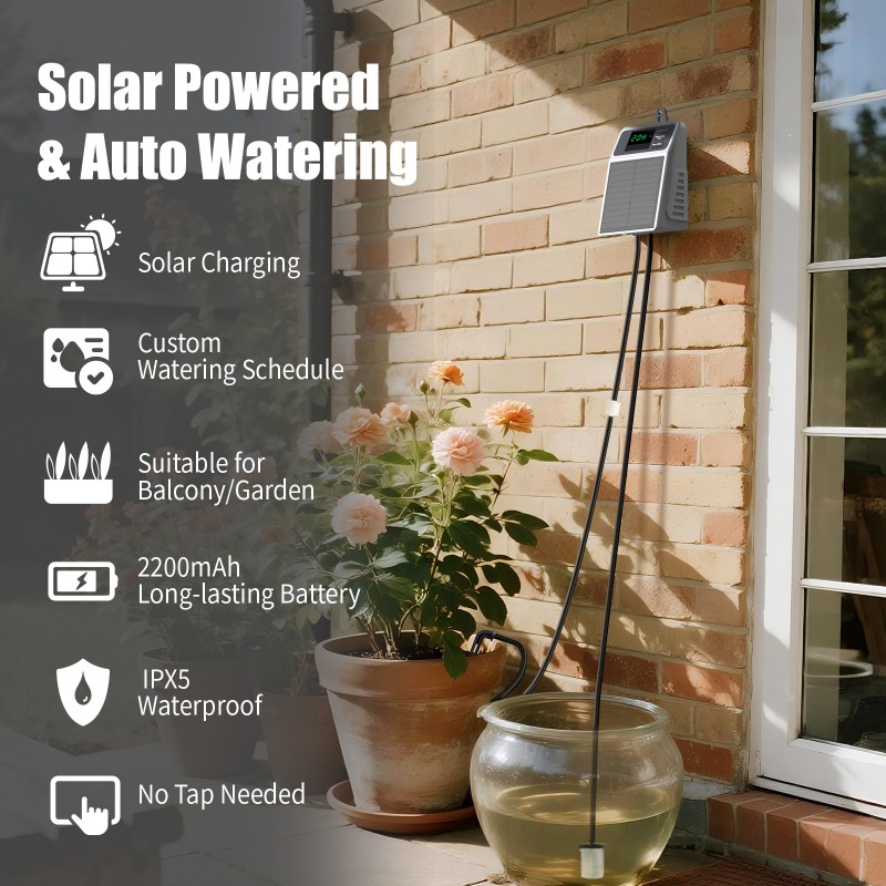 Outdoor Power Timer - A03F-Zonne-energie Automatische druppelirrigatieset Timermodi Slim besproeiingssysteem